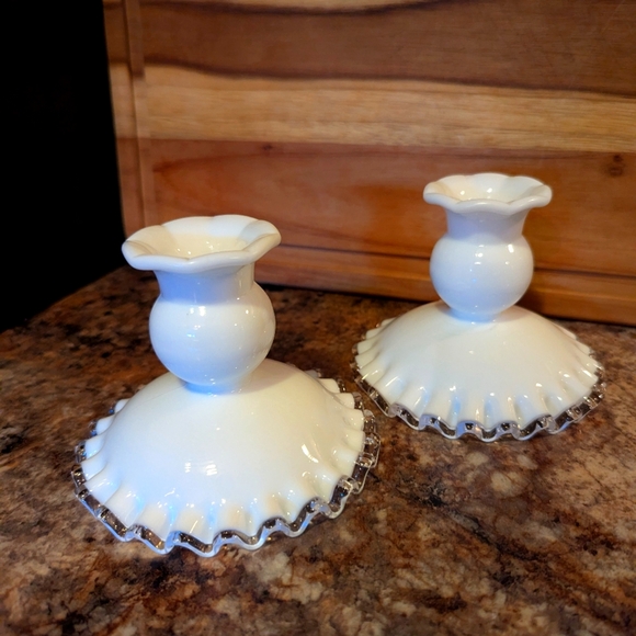 Milk glass candle holders - Picture 1 of 2